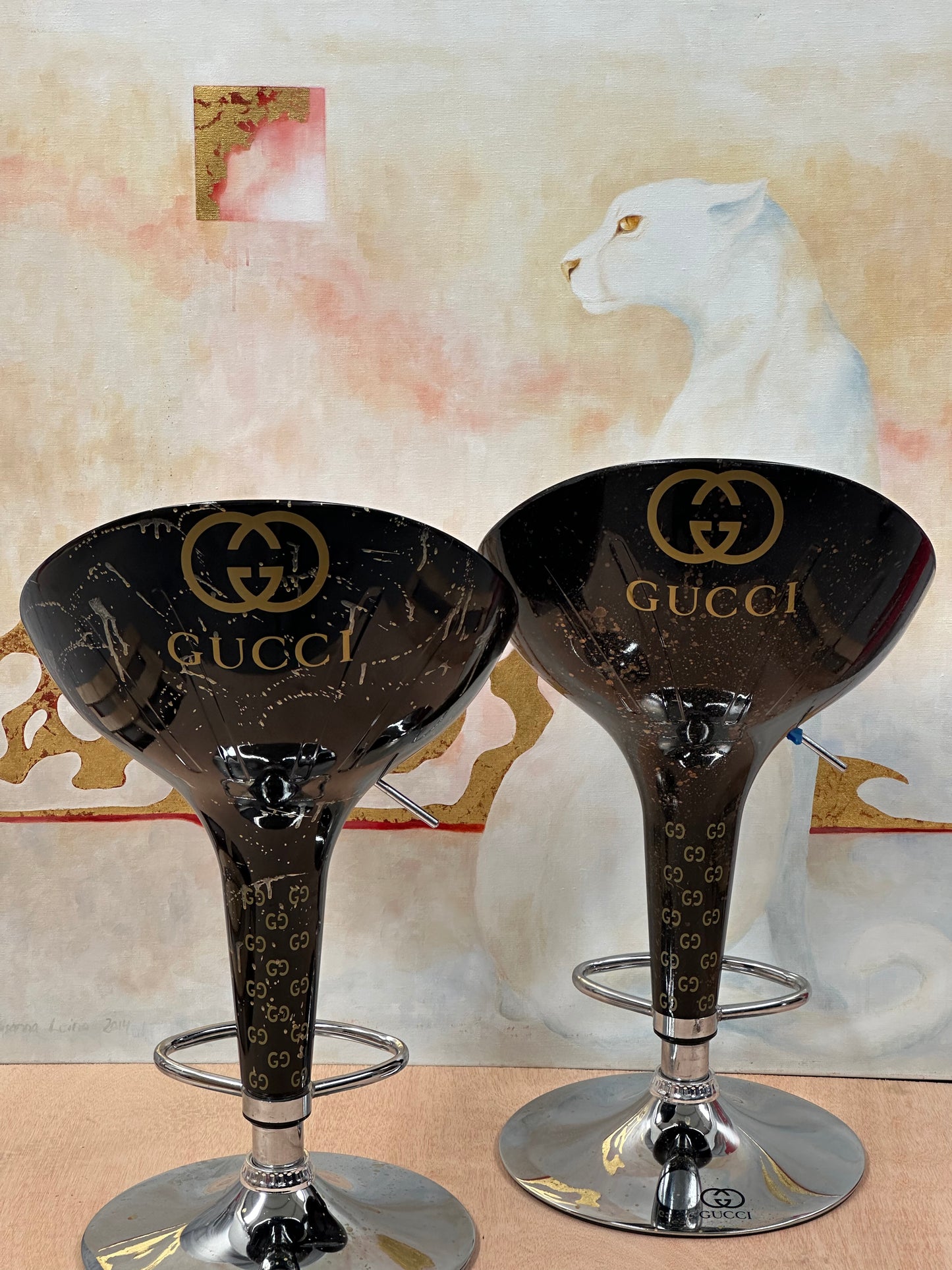 Gucci Inspired Set of 2 Modern Design Adjustable Design Stools By Artist "MTART"