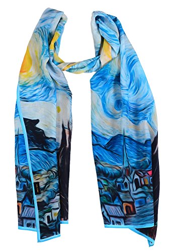 Salutto Women 100% Silk Scarves Van Gogh Paul Gauguin Monet Painted Scarf