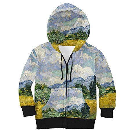 Vincent Van Gogh Fine Art Painting Kids Zip Up Hoodie Unisex