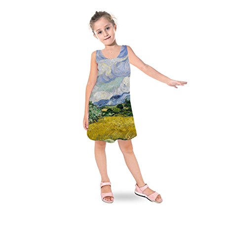 Vincent Van Gogh Fine Art Painting Kids Sleeveless Dress Flared Girls