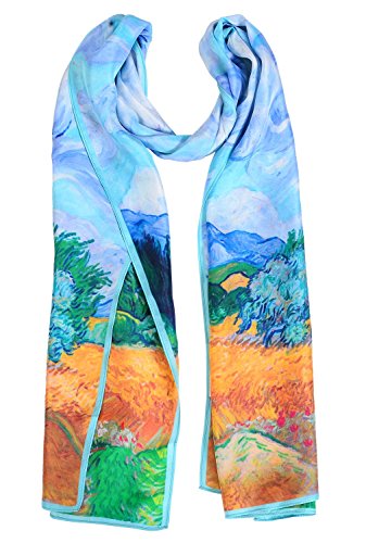 Salutto Women 100% Silk Scarves Van Gogh Paul Gauguin Monet Painted Scarf