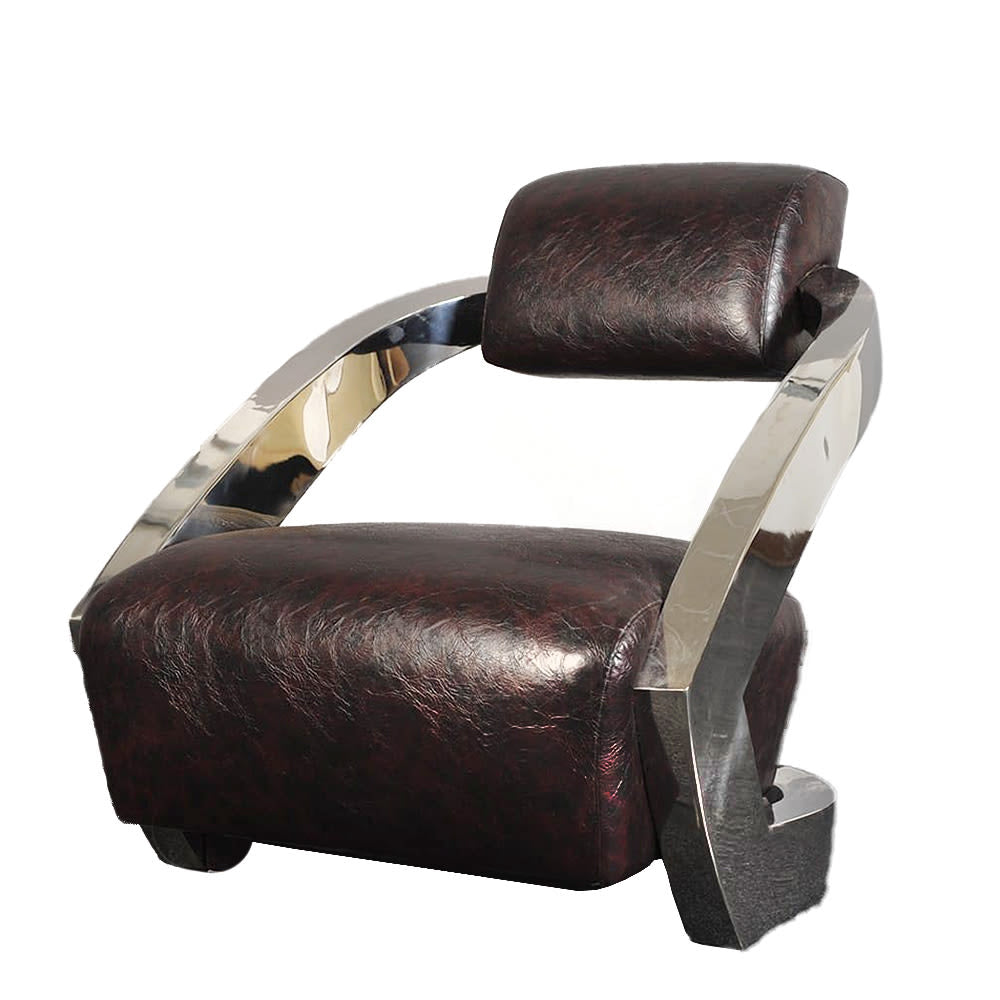 Polished Steel Leather Armchair