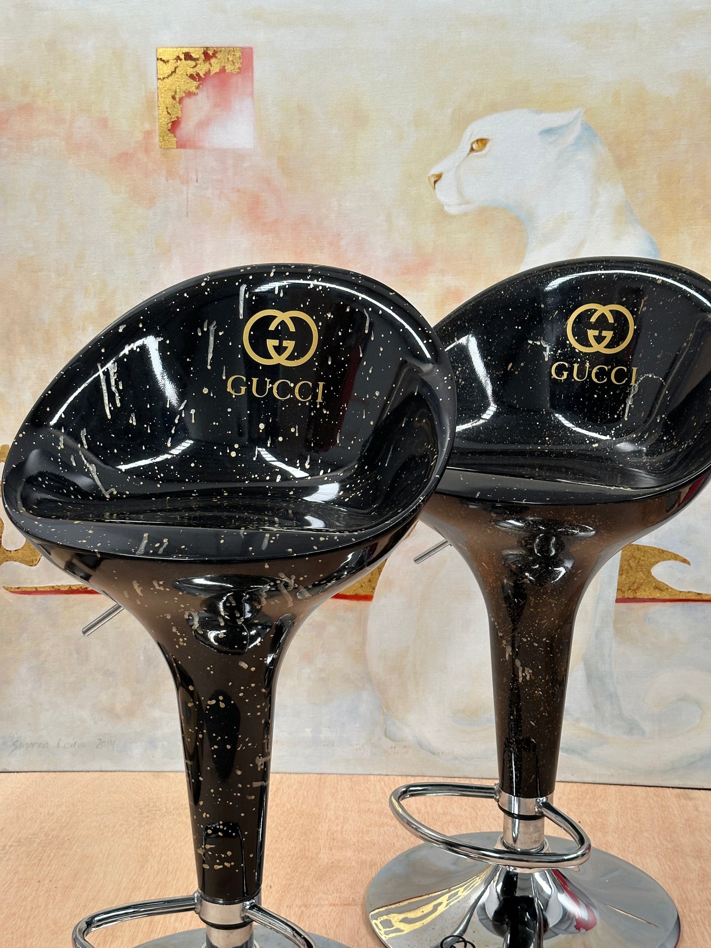 ﻿Gucci Inspired Set of 2 Modern Design Adjustable Design Stools By Artist "MTART"