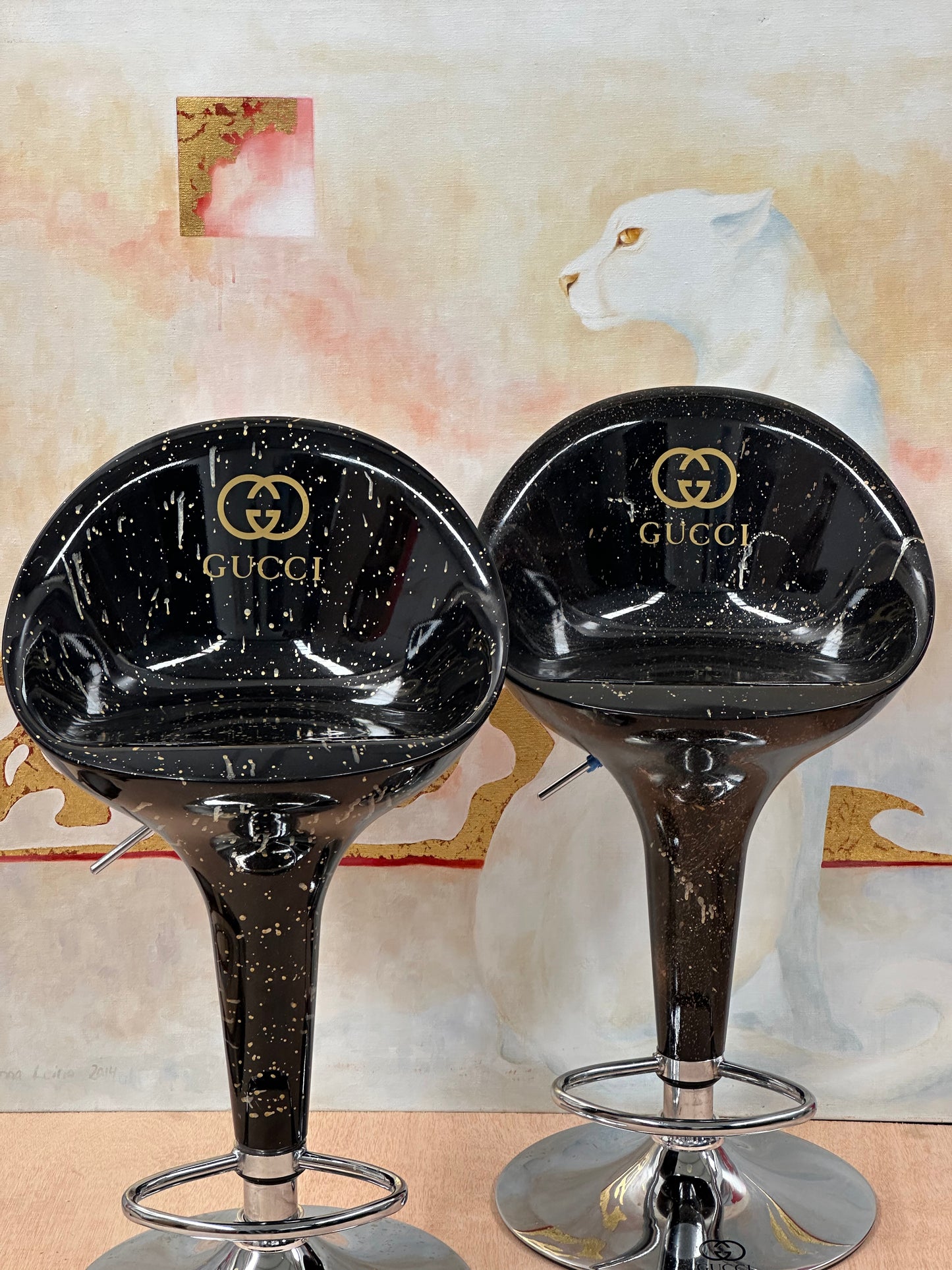 ﻿Gucci Inspired Set of 2 Modern Design Adjustable Design Stools By Artist "MTART"