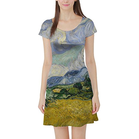 Vincent Van Gogh Fine Art Painting Short Sleeve Flared Skater Dress