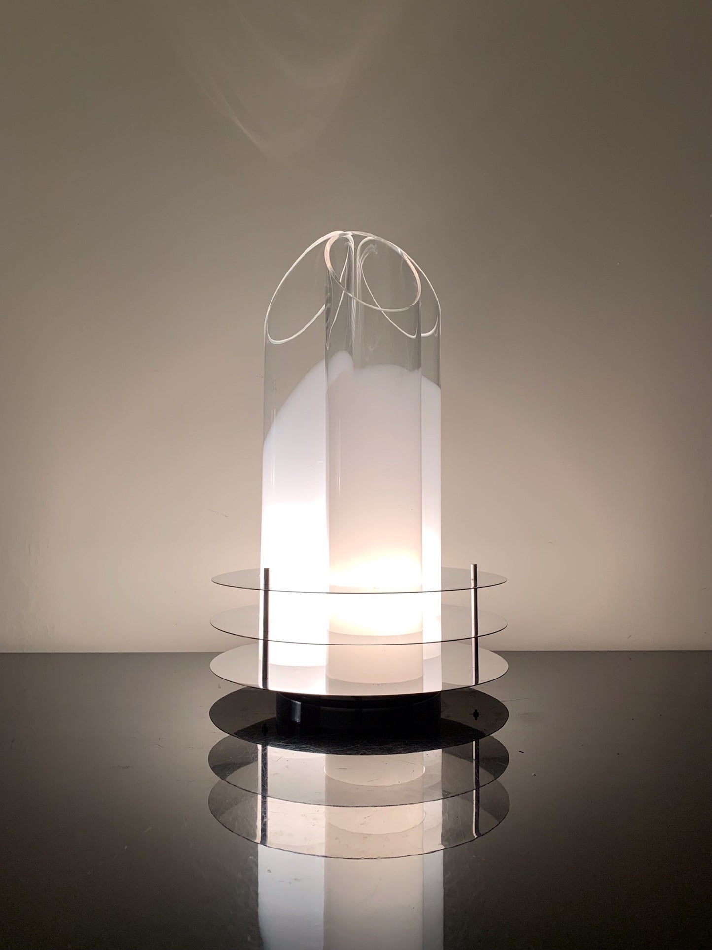 Large Table Lamp Italian 1970s Metal Glass
