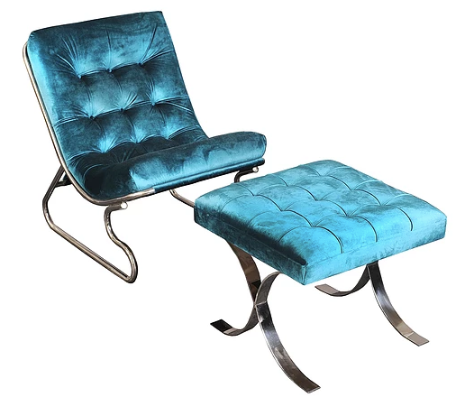 Velveteen Arm Chair and Footrest