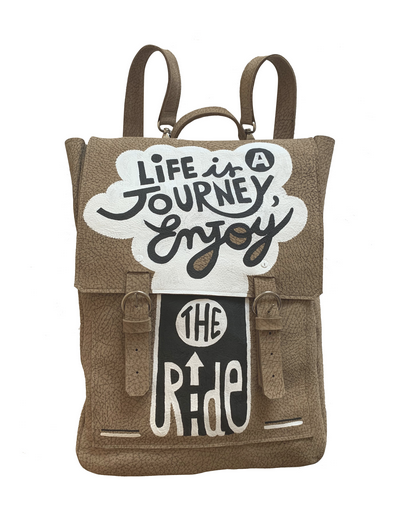 Life is a Journey Hand Painted Leather Backpack